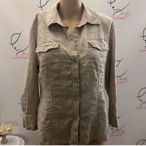 Style & Co. Size 10. Linen Roll Tab Cuff. Khaki. Flap Pockets. B73